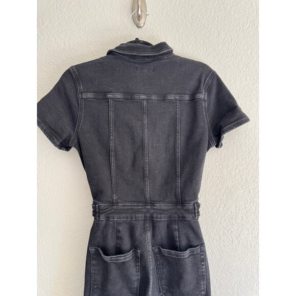 Good American Chic Black Denim Utility Jumpsuit Belted, Curve-Flattering Size 2 - Picture 6 of 9